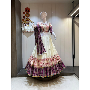 Designer Indian Lehenga <b>Choli</b> Double Blouse Reversible Floor-Length for Women Festive Season Traditional Wear for Garba Dandiya - Product Image 1