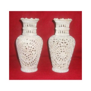 Exclusive Assorted Floral With Leafs Hand Carving On Round Design Of Flower <b>Vase</b> Customized Glazed Soapstone Pot <b>for</b> Gifted Item - Product Image 1