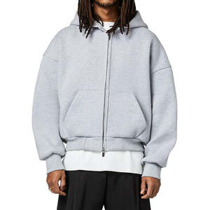 Sudadera con Capucha Corta de Color Sólido, 100% Algodón, 300/350 gsm, con Logotipo Personalizado, Cierre de Cremallera, Corte Cuadrado para Hombre - Product Image 3