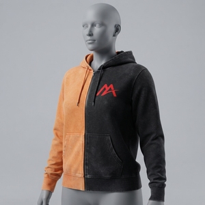 MATTIERA Mens Black Orange Two Tone Washed Zip Up <b>Hoodie</b> <b>Red</b> Logo Fleece Sweatshirt Streetwear Casual Hooded Jacket Custom Appar - Product Image 3