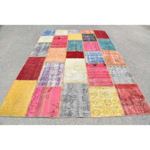 Alfombra turca Vintage moderna de 6 pies X 9,6 pies, Alfombra de tejido plano Beige, Material de lana con respaldo de látex para decoraciones de sala de estar - Product Image 1