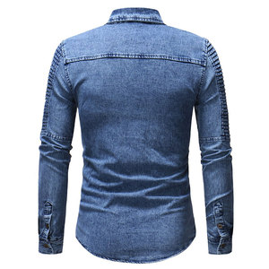 OEM service trending Men's Casual Denim Jeans <b>Shirts</b> Breathable Poplin Fabric with Print Pattern <b>Long</b> <b>Sleeves</b> for Summer - Product Image 3
