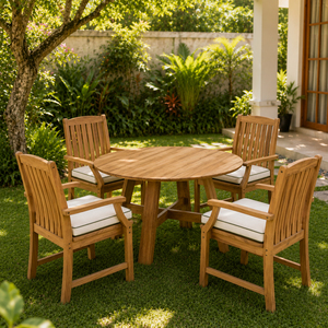 Mesa de Exterior Astera de Teca Sólida, Estilo Escandinavo Moderno, Calidad Premium, Tablero de Listones, Resistente a la Intemperie, Garantía de 6 Meses, para Patio y Jardín - Product Image 4