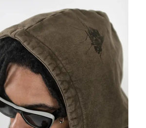 100% coton personnalisé sweat à capuche surdimensionné pour hommes haute qualité pull lavage à l'acide français éponge automne unisexe pull à capuche - Product Image 3