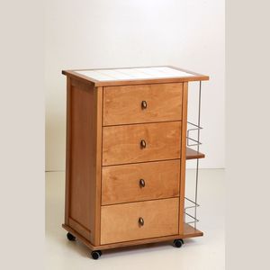 Modern Solid Wood Beech Utility Cart Elegant Tile Top <b>Plastic</b> <b>Wheels</b> Chrome Handles Bottle Holder for Kitchen Furniture Design - Product Image 1
