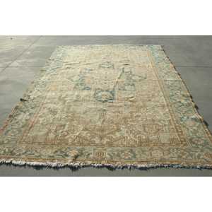 7,8x10 ft Rug, Turkish Vintage Rug, <b>Brown</b> Blue Persian <b>Wool</b> Rug - Product Image 1
