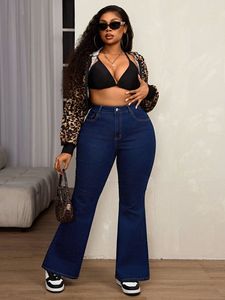 Jeans da <span class=keywords><strong>Donna</strong></span> <span class=keywords><strong>Taglie</strong></span> Forti Casual di Alta Qualità Lavati a Vita Alta Svasati in Tessuto Morbido Elasticizzato - Product Image 5