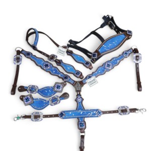 Ensemble assorti de serre-tête personnalisé d'équipement de cheval équestre occidental de première classe comprenant une sangle d'éperon de collier de poitrine Wither Riding - Product Image 1