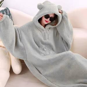 Customized Designs <b>Women</b> Streetwear Winter Long Warm Flannel <b>Sherpa</b> Oversized Wearable Hooded <b>Hoodie</b> Blanket Sleeves Customized - Product Image 3
