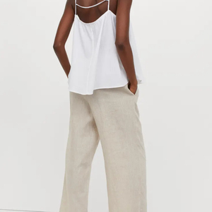 Pantalon décontracté personnalisé à taille haute et jambe droite Logo tissé Logo ample à jambe large en coton et lin imprimé Taille XL pour une utilisation au bureau - Product Image 6