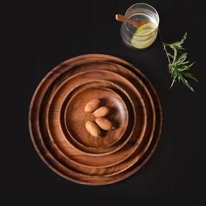 Plateau à fruits rond en bois d'acacia Assiette à dessert en bois massif simple pour la maison Produits pour l'artisanat en croissant - Product Image 2