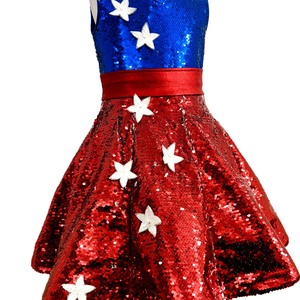 100% combinaison à paillettes rouge blanc et bleu de qualité d'exportation pour filles ensemble patriotique étincelant avec volants et bas de cloche - Product Image 4