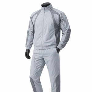 Conjunto Deportivo Cortavientos Gris Claro para Hombre, Traje Deportivo Ligero con Bloques de Color, Chaqueta con Cierre Completo, Pantalones Jogger, Logotipo Personalizado OEM - Product Image 3