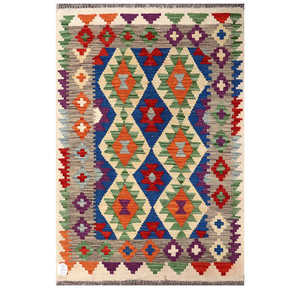 Alfombra Kilim de Maimana, Afganistán, 145 x 97 cm, Alfombras y Juegos de Alfombras - Product Image 1