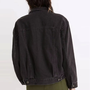 Veste en jean décontractée pour femme du fabricant, 100% coton, motif uni, bouton, décoration logo, veste en jean pour femme lavée, OEM - Product Image 5