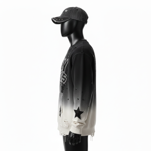 Sweat-shirt Premium 320GSM en coton doux délavé à l'acide, style délavé noir à blanc, logo personnalisé, sweat-shirt basique - Product Image 3