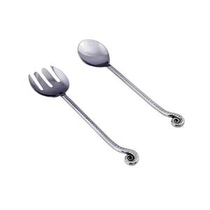 Juego de servidor de ensalada de plata de 2 piezas de acero inoxidable de estilo americano con mango forjado a mano negro para uso de mesa de boda - Product Image 5