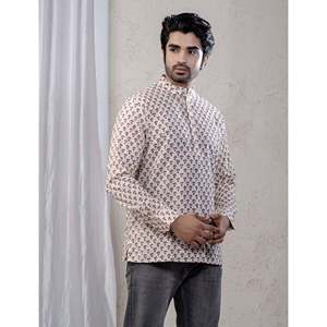Kurta décontracté imprimé 100% coton pour hommes, chemise décontractée à motif floral pour hommes avec manches longues, tissu popeline respirant - Product Image 3