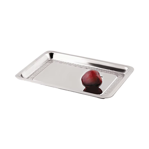 Plateau de service rectangulaire minimaliste en acier inoxydable, finition miroir, construction robuste, écologique, durable, multi-usage - Product Image 1