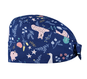 Blue Patterned Unisex <b>Scrub</b> <b>Cap</b> with Nature Print for Hospital Use Cotton Polyester Woven Fabric Seamless Fusing - Product Image 3