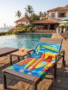 Serviette de plage rectangulaire en coton imprimé planche de surf tropicale, écologique, séchage rapide, pour adultes, piscine, resort, vacances - Product Image 5
