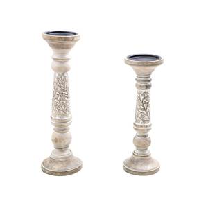 2 Piece Tabletop Wooden Candlestick <b>Set</b> with White Finished Perfect for Wedding Parties Christmas Decor Elegant Lighting Accent - Product Image 1