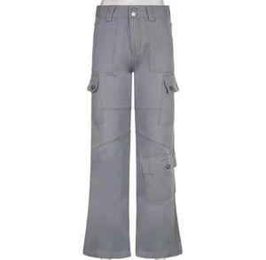 New Multi Pocket Workwear <b>Jeans</b> Grey <b>High</b> <b>Waist</b> Casual Pants - Product Image 5
