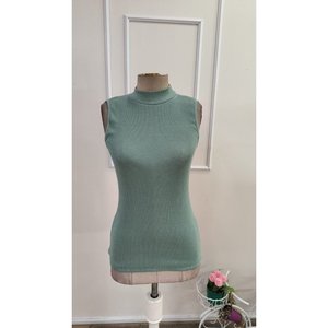 Blusa de punto acanalado sin mangas con cuello alto y hombros descubiertos para mujer de Jane, estilo ajustado para uso diario informal - Product Image 5