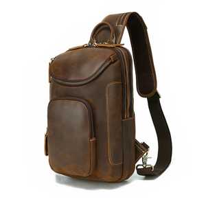 2025 alw กระเป๋าสะพายข้างหนังแท้สำหรับผู้ชายกระเป๋าซิปคาดอกแฟชั่นหนังแท้ลายม้าบ้าออกแบบโลโก้ได้ตามต้องการ - Product Image 1