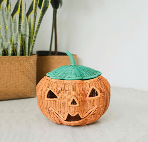 Artículo de temporada, cesta de almacenamiento duradera tejida a mano, cesta de regalo de ratán con forma de calabaza, calabaza mágica con tapa para decoración de Halloween - Product Image 1
