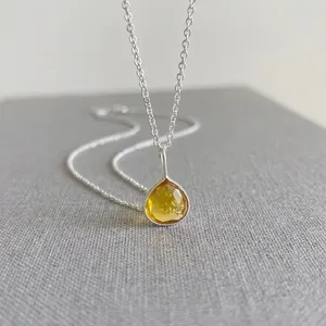 Collar de Topacio Amarillo Dorado en Forma de Lágrima, Colgante Minimalista para Combinar, Tono Cálido, Plata de Ley 925, para Fiesta de Compromiso, Certificado - Product Image 5
