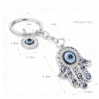 Porte-clés Main de Hamsa et Œil protecteur, Amulette Nazar, Breloque en cristal, en métal plaqué argent, Pendentif pour voiture et sac, Décoration porte-bonheur, Cadeau