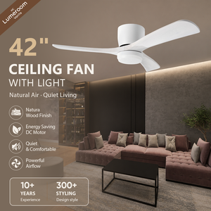 42 Inch Flush Mount <b>Ceiling</b> Fan with <b>Light</b> Modern White <b>Ceiling</b> Fan Quiet DC Motor <b>Remote</b> <b>Control</b> for Living Room - Product Image 1
