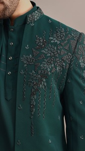 DAZZLING GROOM TEAL COLOR INDO-WESTERN JACKET,KURTA & <b>PANT</b> WITH EMBELLISHED CRYSTAL GLASS BEADS,DABKA WORK for WEDDING=2025 - Product Image 2