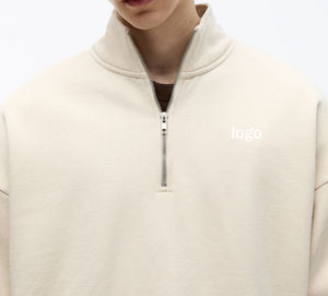 Nouveau design hommes sweats 1/4 fermeture éclair goutte épaule logo personnalisé Beige mode Style à manches longues automne polaire pulls pour hommes - Product Image 6