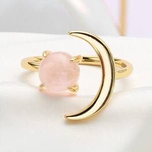 8 MM rond lisse Rose Quartz pierres précieuses anneaux célestes pour les femmes réglable bague en argent bijoux - Product Image 1