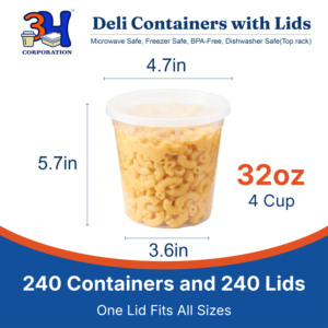 Contenitori per Alimenti 3H da 32 oz con Coperchi (480 Pezzi/Cartone) Adatti per Freezer/Microonde Senza BPA in PP Impilabili Ermetici Lavabili in Lavastoviglie Grado Alimentare - Product Image 2