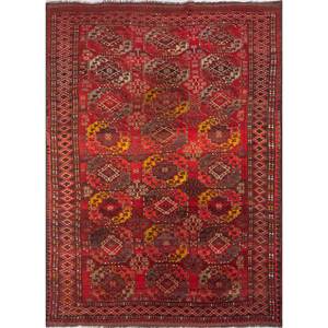 Alfombra Kiaan Grande de Lana Anudada a Mano, Roja y Naranja, con Diseño Geométrico Abstracto Rectangular para Entrada, Pasillo o Recibidor - Product Image 1