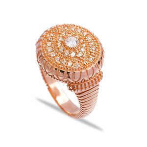 Clair CZ Pierre Forme D'oeil Style Traditionnel Conception Unique Cluster Anneau En Gros Fabriqué À La Main Zircon Bijoux En Argent - Product Image 2