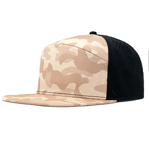 Compre al por mayor gorras trucker personalizadas de alta calidad, impermeables, de 5 paneles, con orificios cortados a láser y visera plana. - Product Image 6