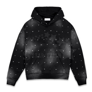 Sudadera con Capucha de Forro Polar para Hombre, Estilo Invernal, Lavado Ácido, Estampado de Diamantes de Imitación, Elegante, con Cremallera Brillante, Transpirable, Ligera, Personalizable para Ropa Urbana - Product Image 1