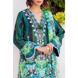 Traje de jardín de 3 piezas sin coser con estampado digital verde para mujer - Product Image 3