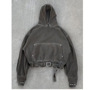 เสื้อกันหนาวมีฮู้ดแบบสวมหัวมีฮู้ดรุ่นเฮฟวี่เวทฝรั่งเศสเทอร์รี่เสื้อฮู้ดซักกรดวินเทจมีแนวสตรีท - Product Image 6