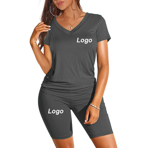 Custom logo Women Two Piece Set Custom logo Two Piece Short Set Clothing Elasticity Women's Sets - Product Image 2