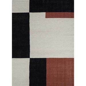 พรมขนสัตว์ลายตารางสีแดงทับทิม/สีดำสนิท ขนาด 5x8 ฟุต รูปทรงสี่เหลี่ยมผืนผ้า ลายเรขาคณิต คลาสสิก เหมาะสำหรับทางเข้า รุ่น ADWL-13060 ทำความสะอาดง่าย ของขวัญสำหรับบ้าน - Product Image 1