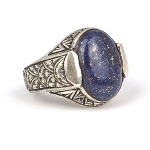 Men's <b>Ring</b> 925 Sterling Silver Rose Gold Plating Handcrafted Engraved Oval <b>Lapis</b> <b>Lazuli</b> Stone Adjustable Bezel Setting <b>Ring</b> Gift - Product Image 1