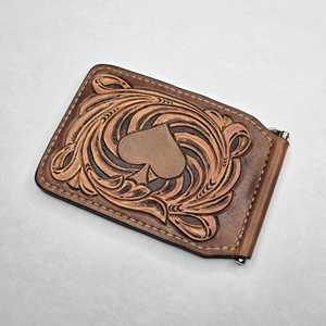 Portefeuille pour homme en cuir véritable 100% artisanal, vintage, géométrique, sculpté, mini, à double rabat, avec blocage RFID, imperméable - Product Image 2