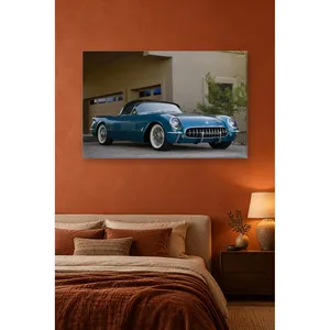 Impression sur toile de la Corvette classique bleue Fida devant le garage - Product Image 4