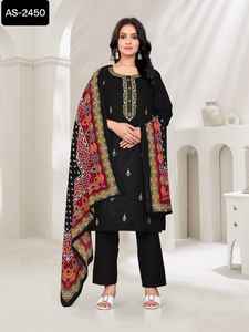 Dernières collections Vêtements quotidiens décontractés Kurtis fantaisie pour femmes Ensemble Kurtis en coton mélangé Pent Rayon Dupatta Vêtements indiens pakistanais - Product Image 3