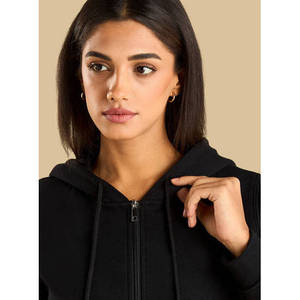 ONETEN APPERALS Sweat-shirt à capuche zippé coupe-vent pour femme, noir uni, en coton tricoté, pour l'automne, coupe classique, manches longues - Product Image 6
